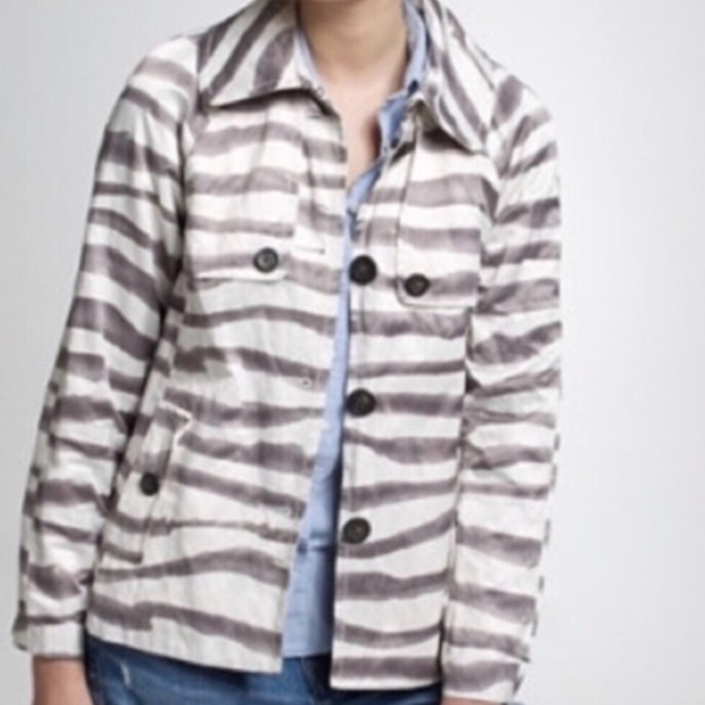 J. Crew Striped Gray and White Trench Coat